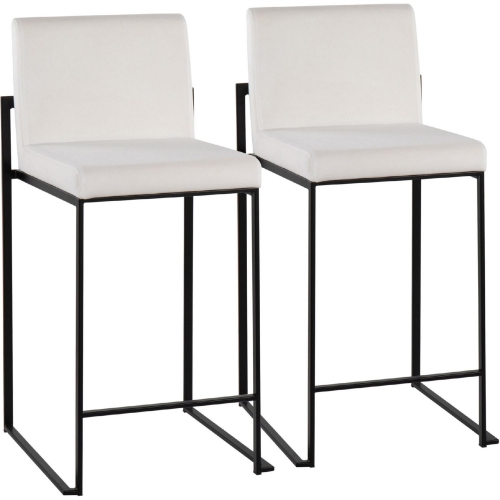 Fuji High Back 26" Counter Stool in White Velvet & Black Steel (Set of 2)